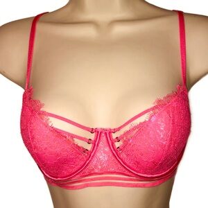 Victoria's Secret Strappy Hot Pink Lace Underwire Bra 34C